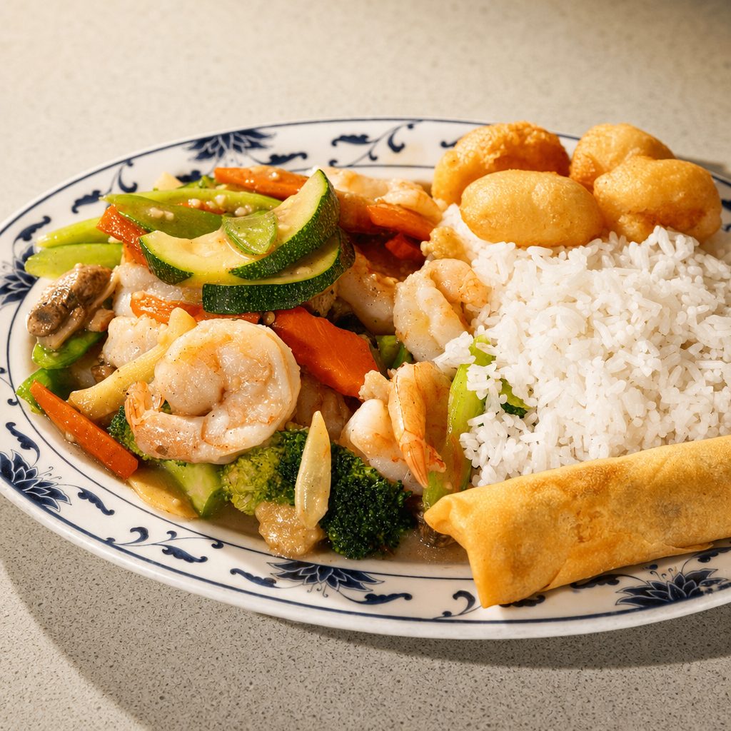 Combo Plate - Shrimp with Vegetables.
