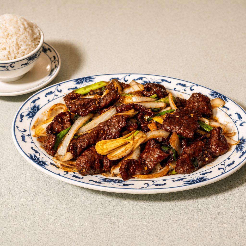 Sizzling Beef w/ Mongolian Sauce.